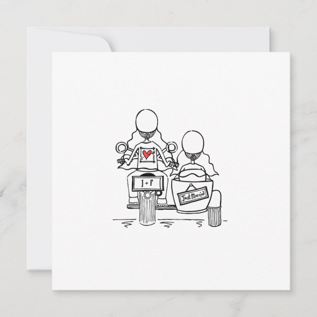 Invitation Custom Two Brides Motorbike et Sidecar Mariage (Devant)