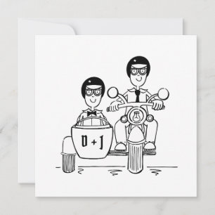 Invitation Custom Two Grooms Motorbike et Mariage Sidecar