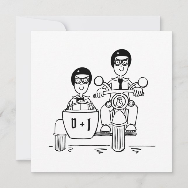 Invitation Custom Two Grooms Motorbike et Mariage Sidecar (Devant)