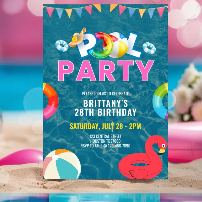 Invitation Customisée Pink Pool Party Fille Anniversaire (Créateur téléchargé)