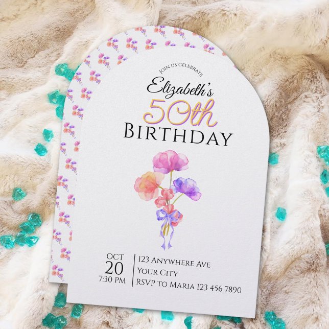 Invitation Customizable Floral Minimalist Milestone Birthday  (Créateur téléchargé)