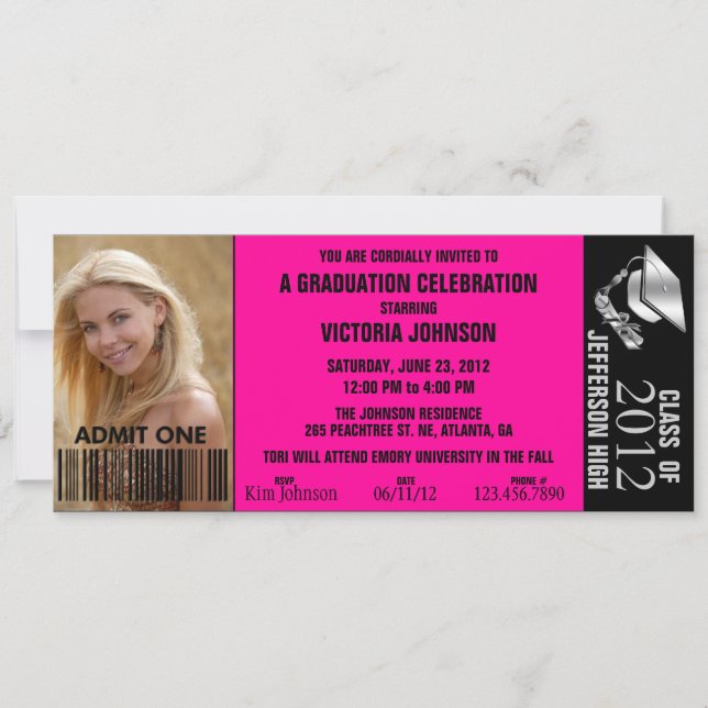 Invitation Customizable Graduation Admission Ticket Invite (Devant)