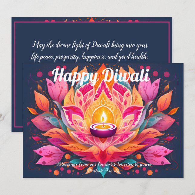 Invitation Customizable Petals Aglow Diwali Card (Devant / Derrière)