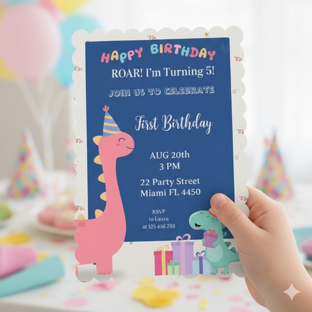 Invitation Customizable pink and blue dinosaur party invitati (Créateur téléchargé)