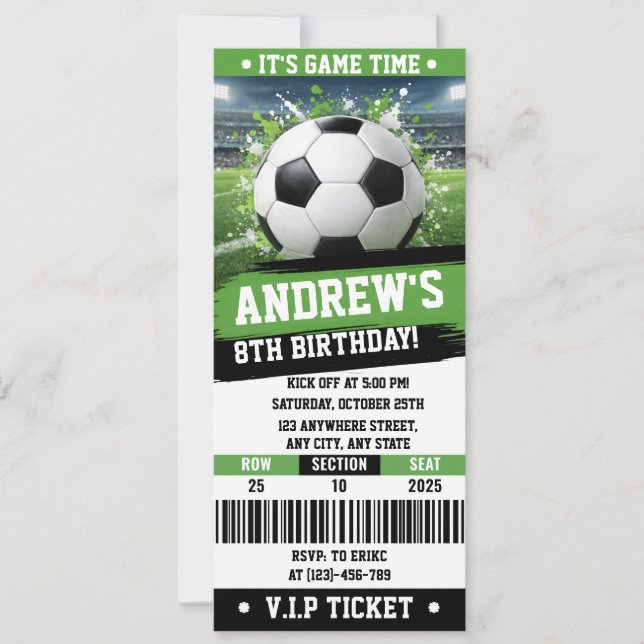 Invitation Customizable Soccer Printable Ticket Birthday (Devant)
