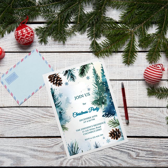 Invitation Customizable Watercolor Pine Trees Christmas (Créateur téléchargé)
