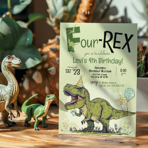 Invitation Cute 4-REX Dinosaur Dinosaure Boy 4e fête d'annive