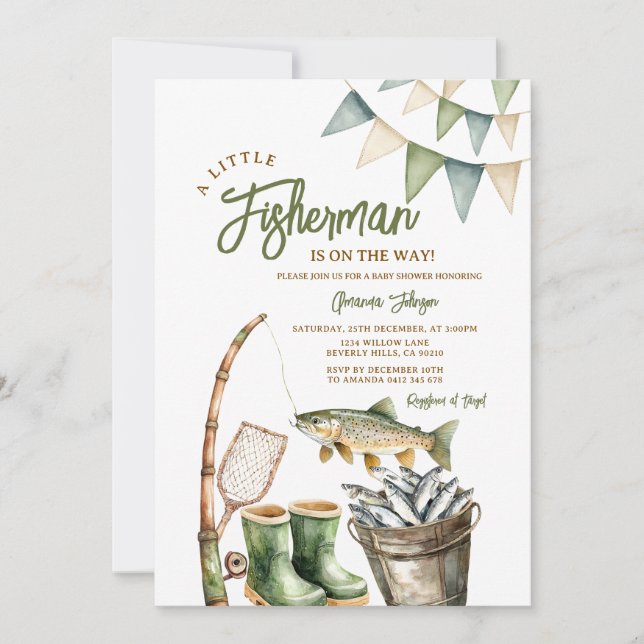 Invitation Cute A Little Fisherman Is On The Way Baby Shower (Devant)
