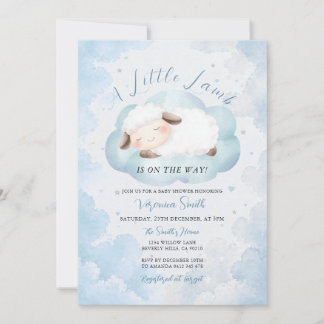 Invitation Cute A Little Lamb Baby Shower Blue Cloud Theme