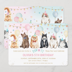 Invitation Cute adorable Chats Pawty Balloons Anniversaire I