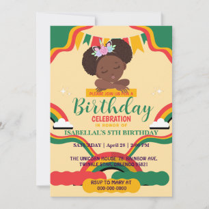 Invitation Cute afro licorne Africaine amérique filles Annive