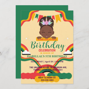 Invitation Cute afro licorne Africaine amérique filles Annive