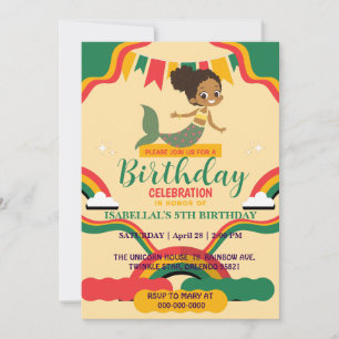 Invitation Cute afro mermaid Filles afro-américaines Annivers