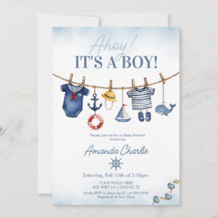 Invitation Cute Ahoy C'est un Baby shower de ligne de vêtemen