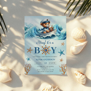 Invitation Cute Ahoy C'est un garçon Baby shower nautique