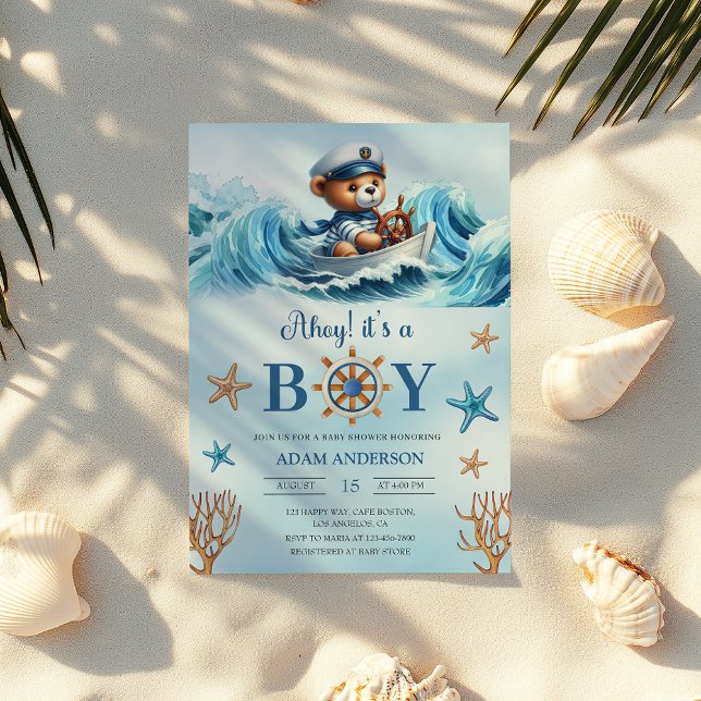 Invitation Cute Ahoy C'est un garçon Baby shower nautique (Créateur téléchargé)