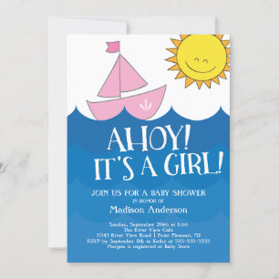 Invitation Cute Ahoy C'est une fille Nautique
