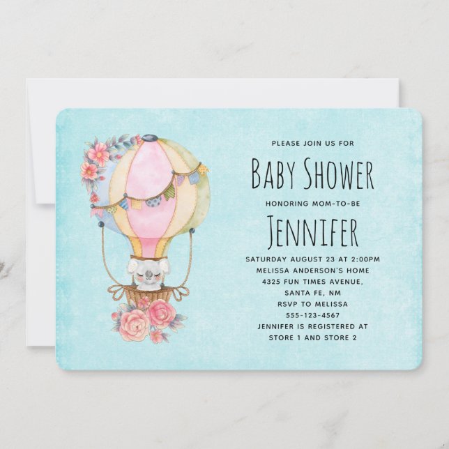 Invitation Cute air chaud ballon Baby shower d'aquarelle Invi (Devant)