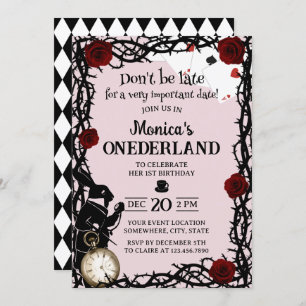 Invitation Cute Alice au pays des merveilles fille 1er annive