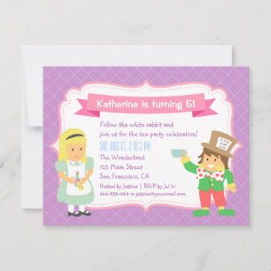 Invitation Cute Alice et Hatter Wonderland Tea Party