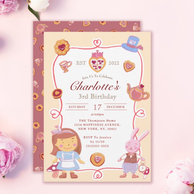 Invitation Cute Alice' Tea Party Creative Anniversaire Invita (Créateur téléchargé)