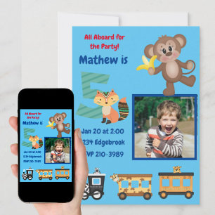 Invitation Cute All Aboard Jungle Thème 5ème anniversaire