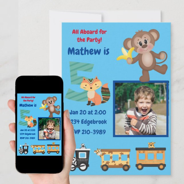 Invitation Cute All Aboard Jungle Thème 5ème anniversaire (Créateur téléchargé)