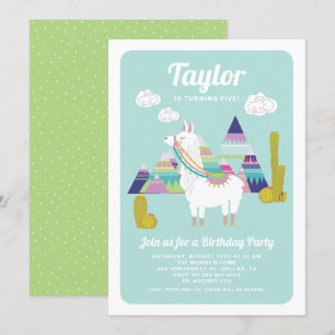 Invitation Cute Alpaca Colorful Anniversaire de enfant Invita