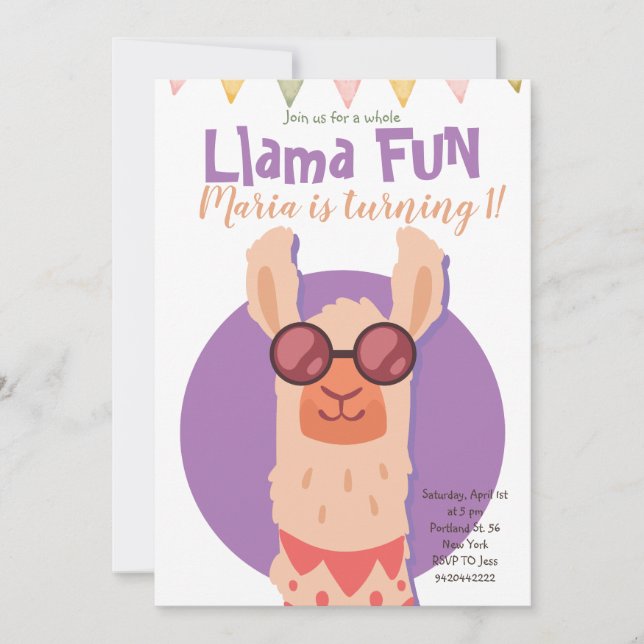 Invitation Cute Alpaca Llama Anniversaire de enfant amusant (Devant)