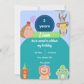 Invitation Cute Animal 3rd Birthday for Boys Editable