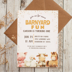 Invitation Cute animal de ferme Barnyard premier anniversaire