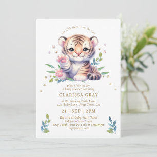 Invitation Cute Animal Tiger Etoiles Baby shower blanc