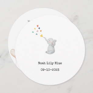 Invitation Cute Animal Watercolor Elephant Hearts Card