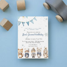 Cute Animaux Blue Winter Custom Anniversaire