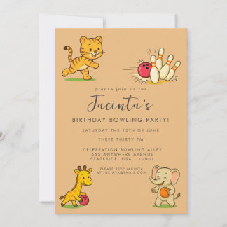 Invitation Cute Animaux Dix Épingles Bowling Anniversaire Fêt