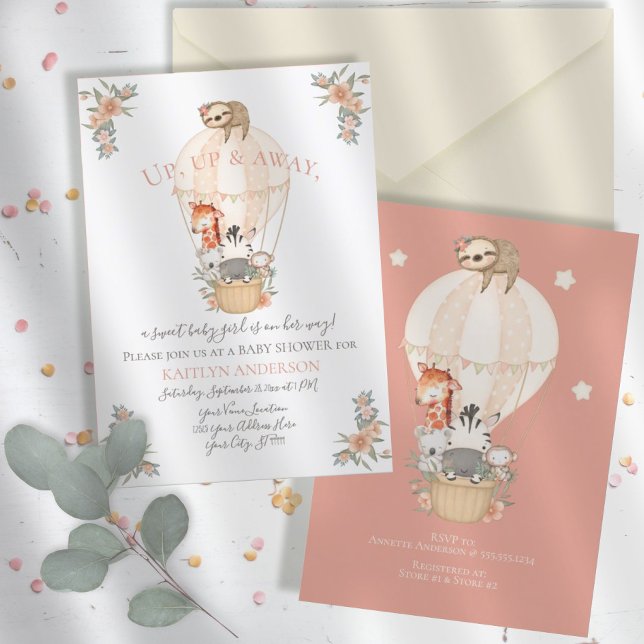 Invitation Cute Animaux Hot Air Balloon Giraffe Sloth Zebra (Créateur téléchargé)