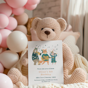 Invitation Cute Animaux Musique Band Anniversaire