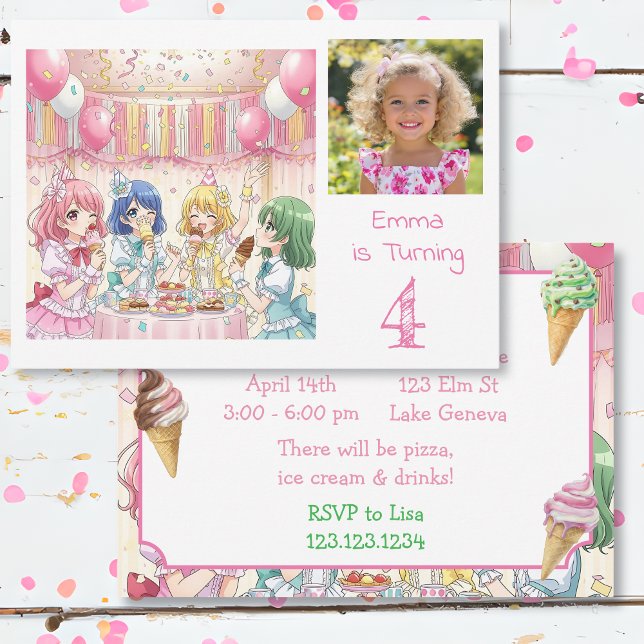 Invitation Cute Anime Girl's Ice Cream Birthday Party Photo (Créateur téléchargé)