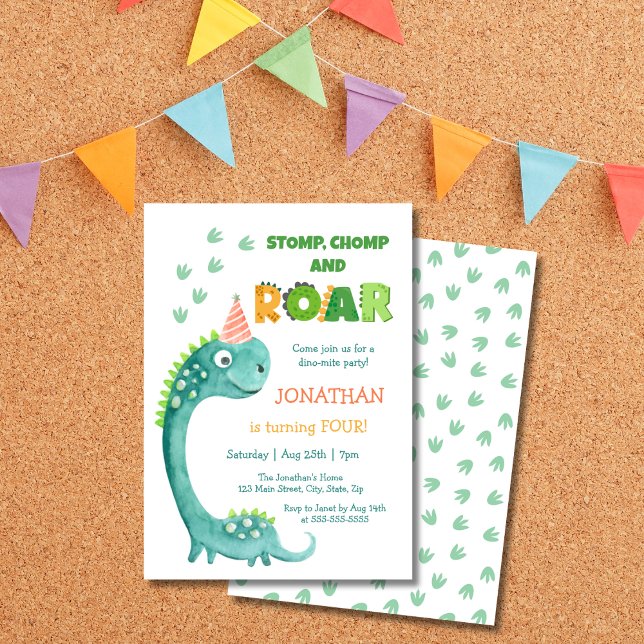 Invitation Cute Anniversaire Dinosaure Pata Boom Rouar (Créateur téléchargé)