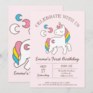 Invitation Cute anniversaire Rainbow Unicorn