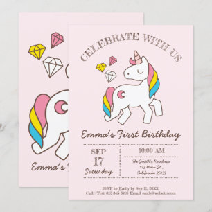 Invitation Cute Anniversaire Rainbow Unicorn