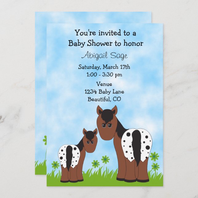 Invitation Cute Appaloosa Mare et Baby shower de Cheval Foin (Devant / Derrière)