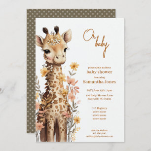 Invitation Cute Aquarelle Baby Giraffe Baby shower