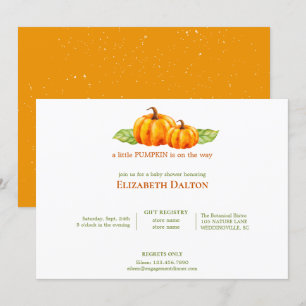 Invitation Cute aquarelle Baby shower Citrouille orange