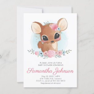 Invitation Cute aquarelle Baby shower de cerfs floraux