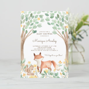 Invitation Cute aquarelle Baby shower de renard bois