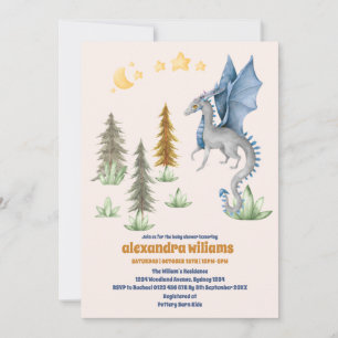 Invitation Cute Aquarelle Baby shower Dragon Bleu