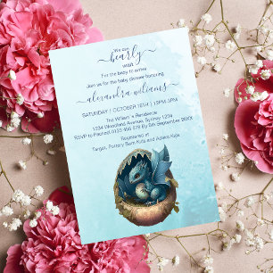 Invitation Cute Aquarelle Baby shower Dragon Bleu