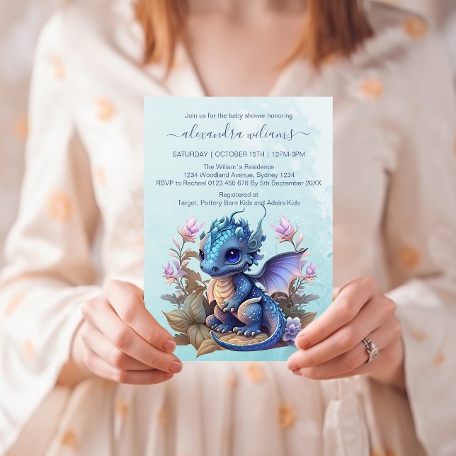 Invitation Cute Aquarelle Baby shower Dragon Bleu (Créateur téléchargé)