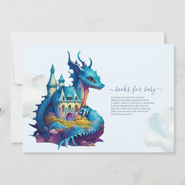 Invitation Cute Aquarelle Baby shower Dragon Bleu (Devant)